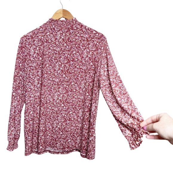 New with Tag Anne Klein Women's Mauve Pink Floral Long Sleeve Turtleneck Blouse - Picture 11 of 16